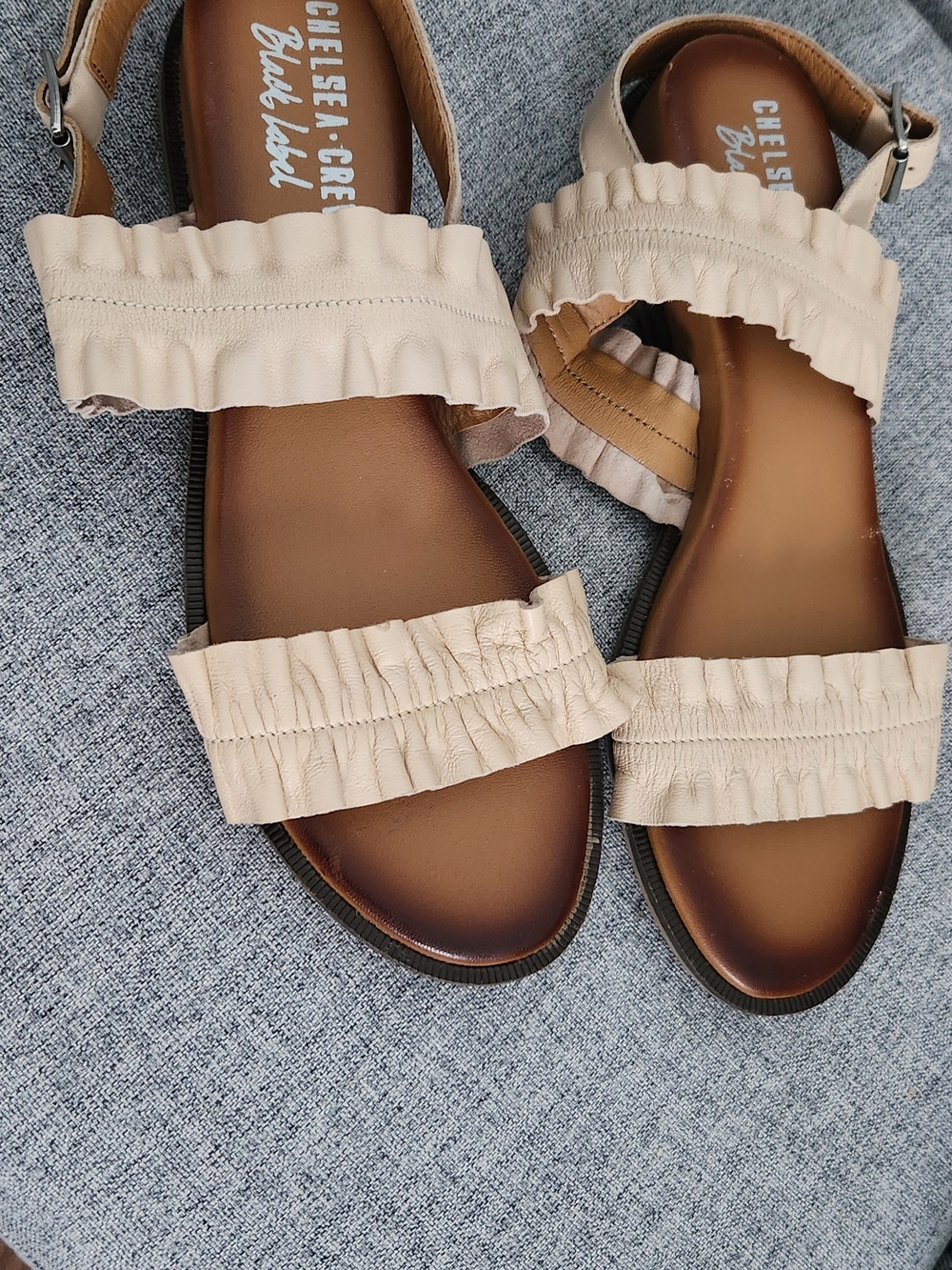 Chelsea Crew Women's Beige Ruffle Strap Sandals